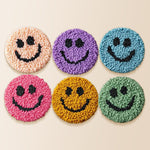 Classic smiley face punch needle coaster kit finished handmade coasters
