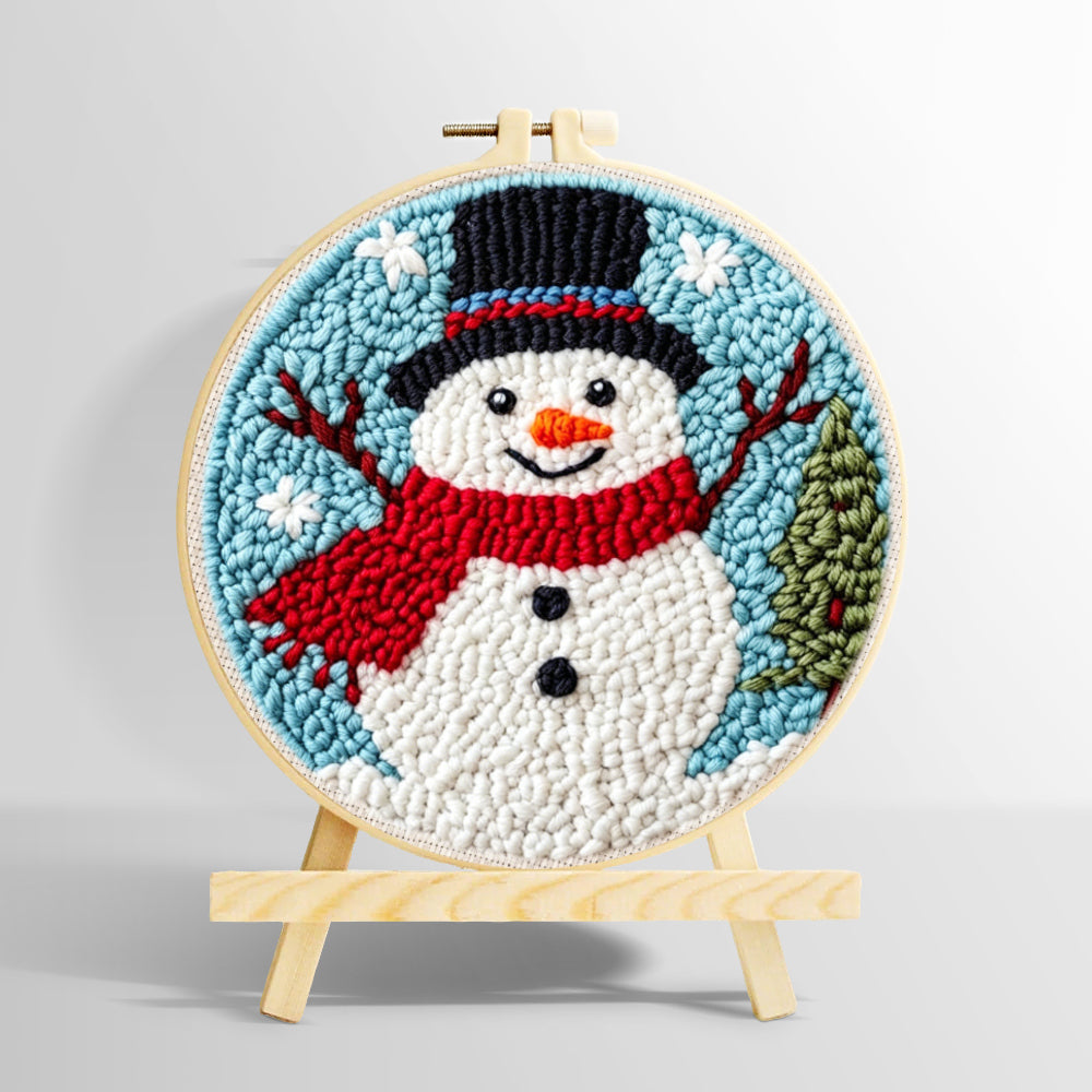 Classic snowman with red scarf punch needle kit for beginners