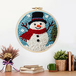 Finished classic snowman with red scarf artwork displayed on a wall