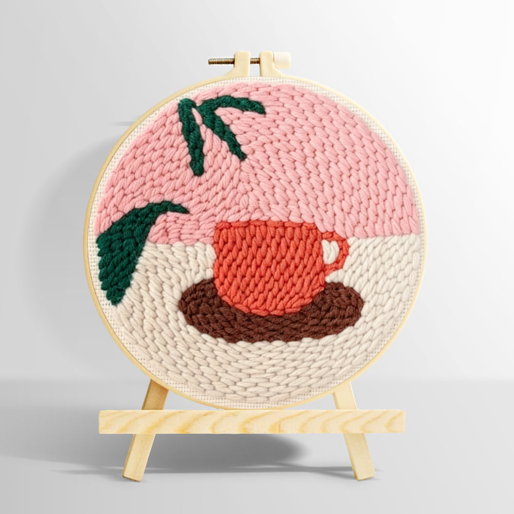Coffee cup and leaf punch needle kit for beginners