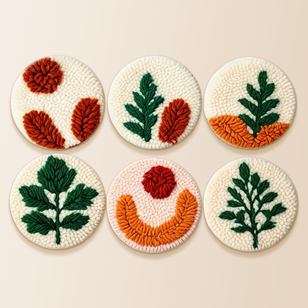 Colour-block botanical punch needle coaster kit finished handmade coasters