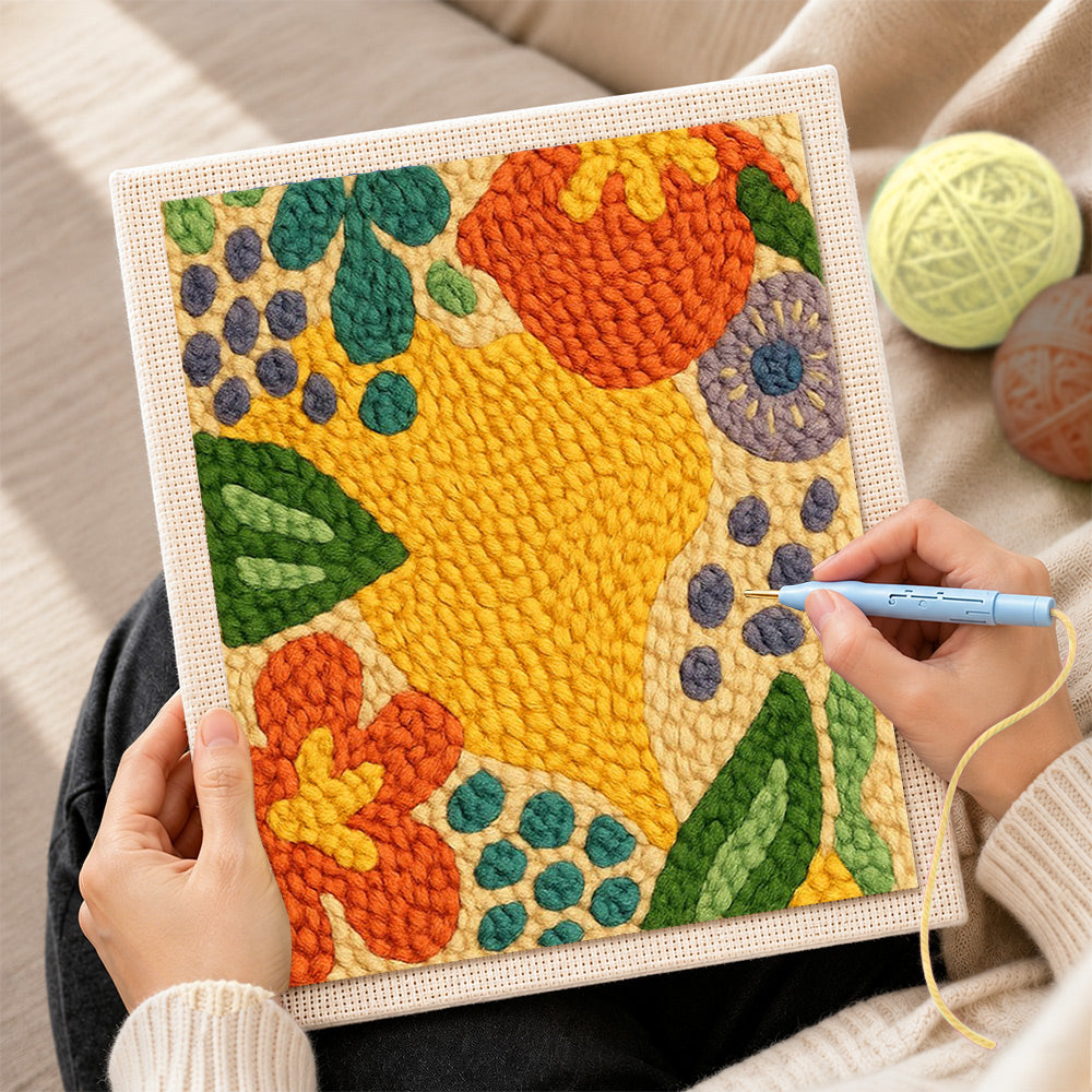 Creating handmade colourful abstract botanical punch needle artwork