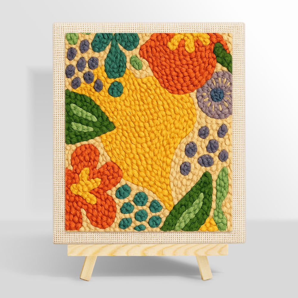 Colourful abstract botanical punch needle kit for beginners