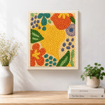 Finished colourful abstract botanical artwork displayed on a wall