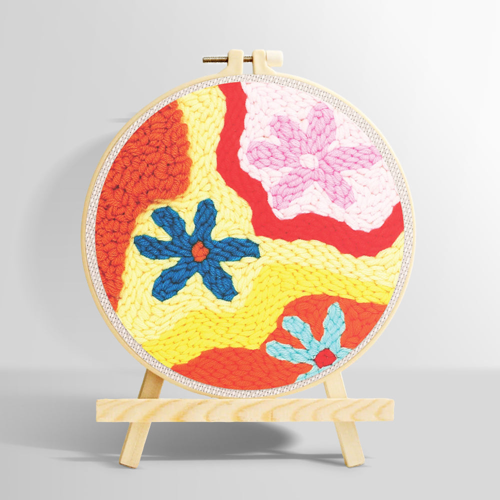 Colourful abstract flowers punch needle kit for beginners