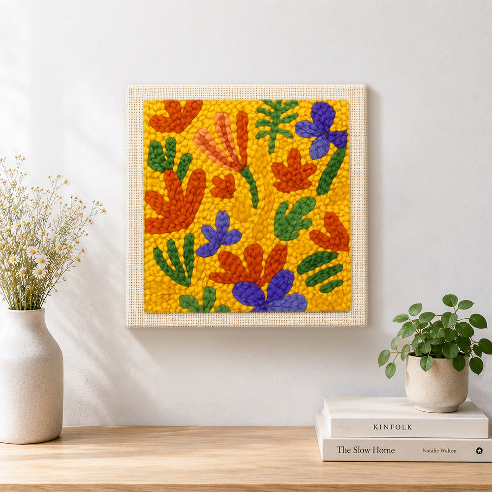Finished colourful abstract petals artwork displayed on a wall