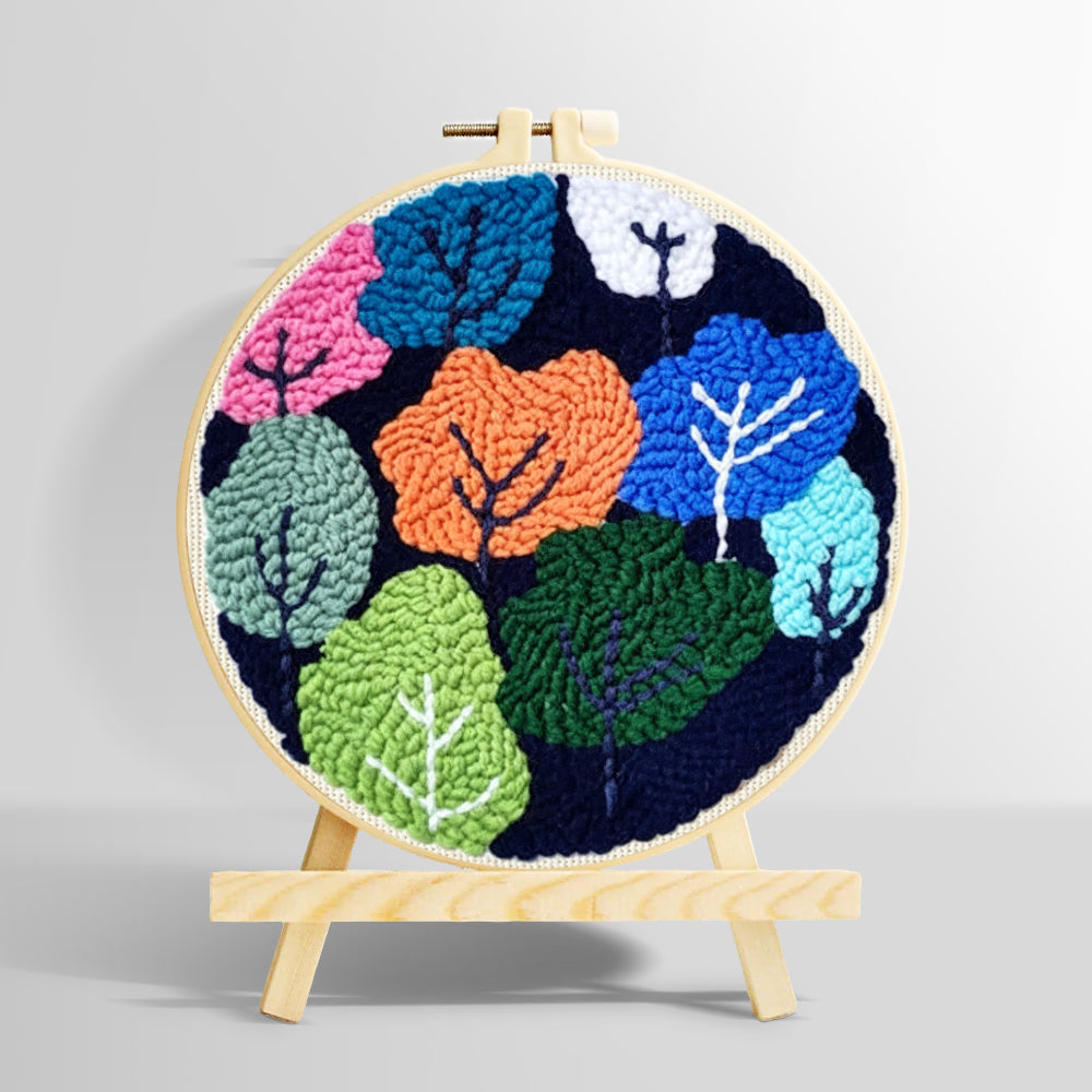 Colourful abstract trees punch needle kit for beginners