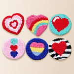 Colourful and romantic heart punch needle coaster kit finished handmade coasters