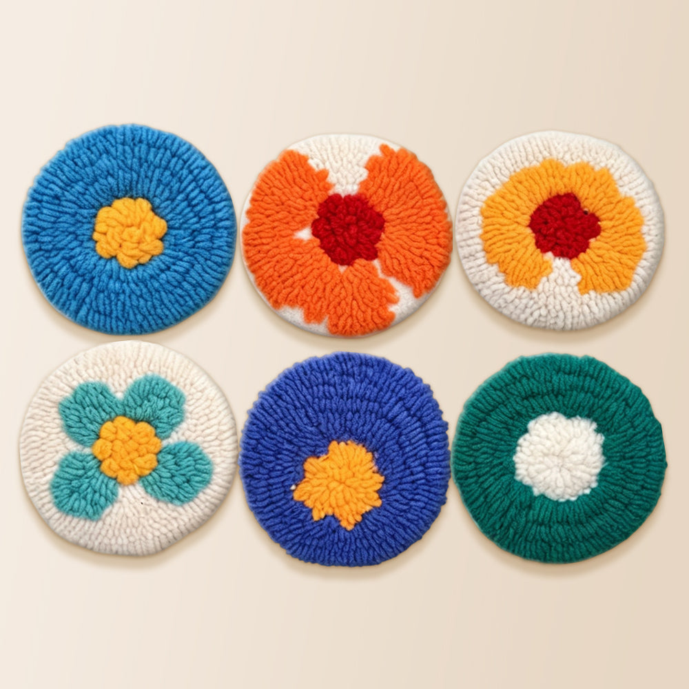 Colourful and simple flowers punch needle coaster kit finished handmade coasters