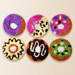 Colourful and sweet donut punch needle coaster kit finished handmade coasters