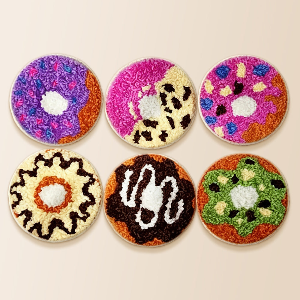 Colourful and sweet donut punch needle coaster kit finished handmade coasters