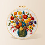 Colourful bouquet with berries needle felting kit for beginners with a round wooden frame