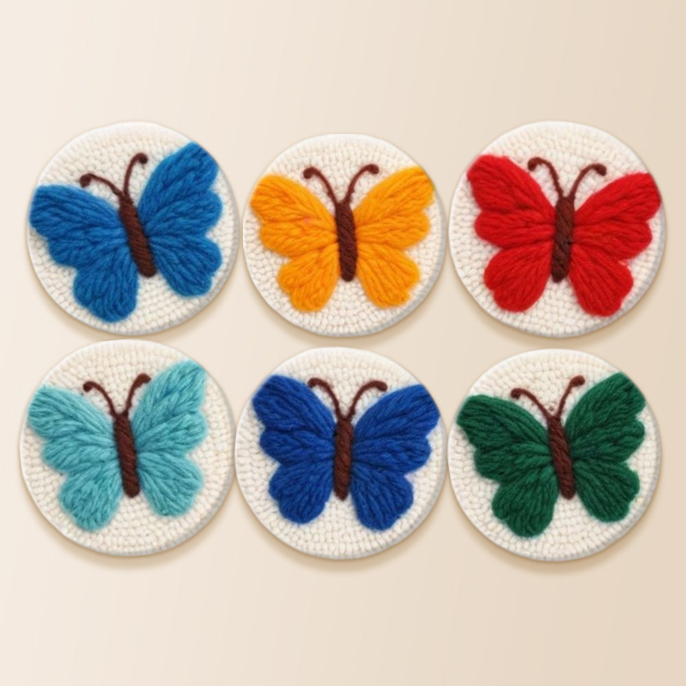 Colourful butterflies punch needle coaster kit finished handmade coasters