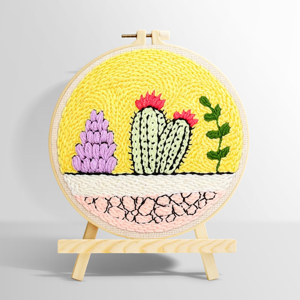 Colourful cacti garden punch needle kit for beginners