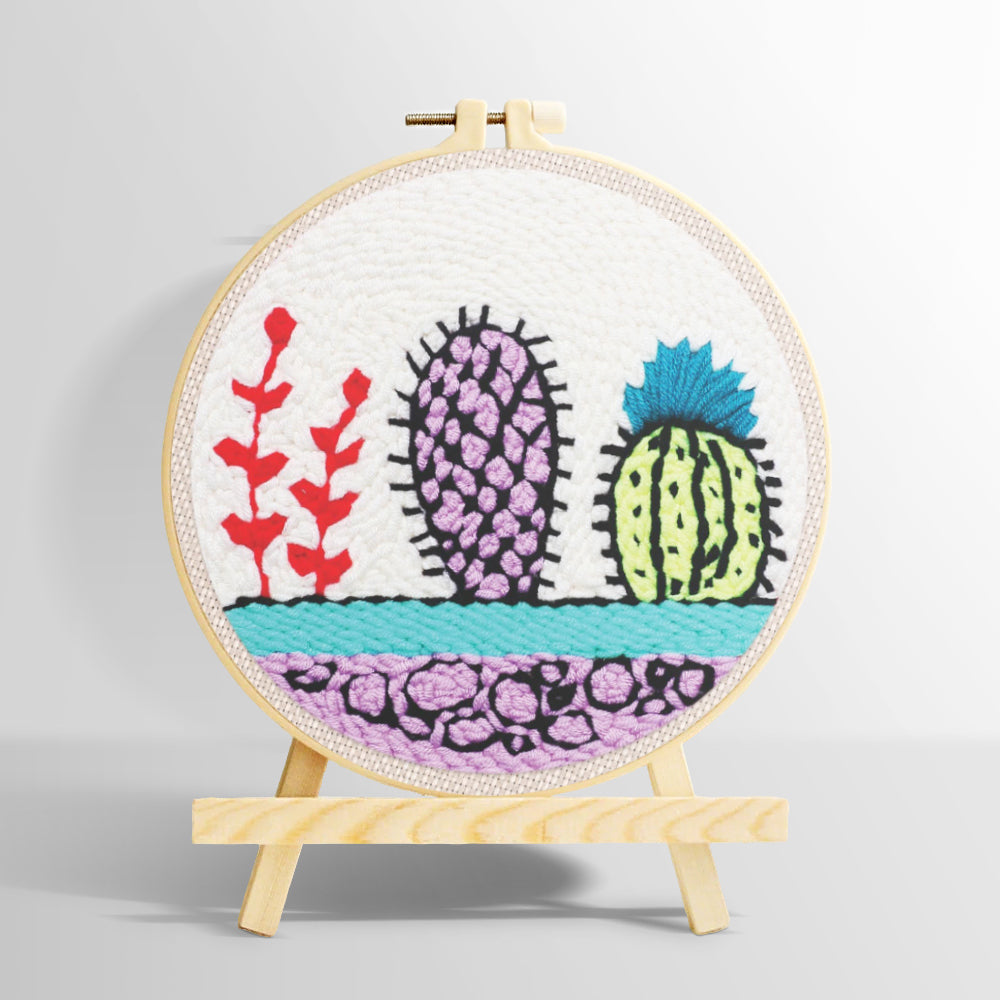 Colourful cactus trio punch needle kit for beginners