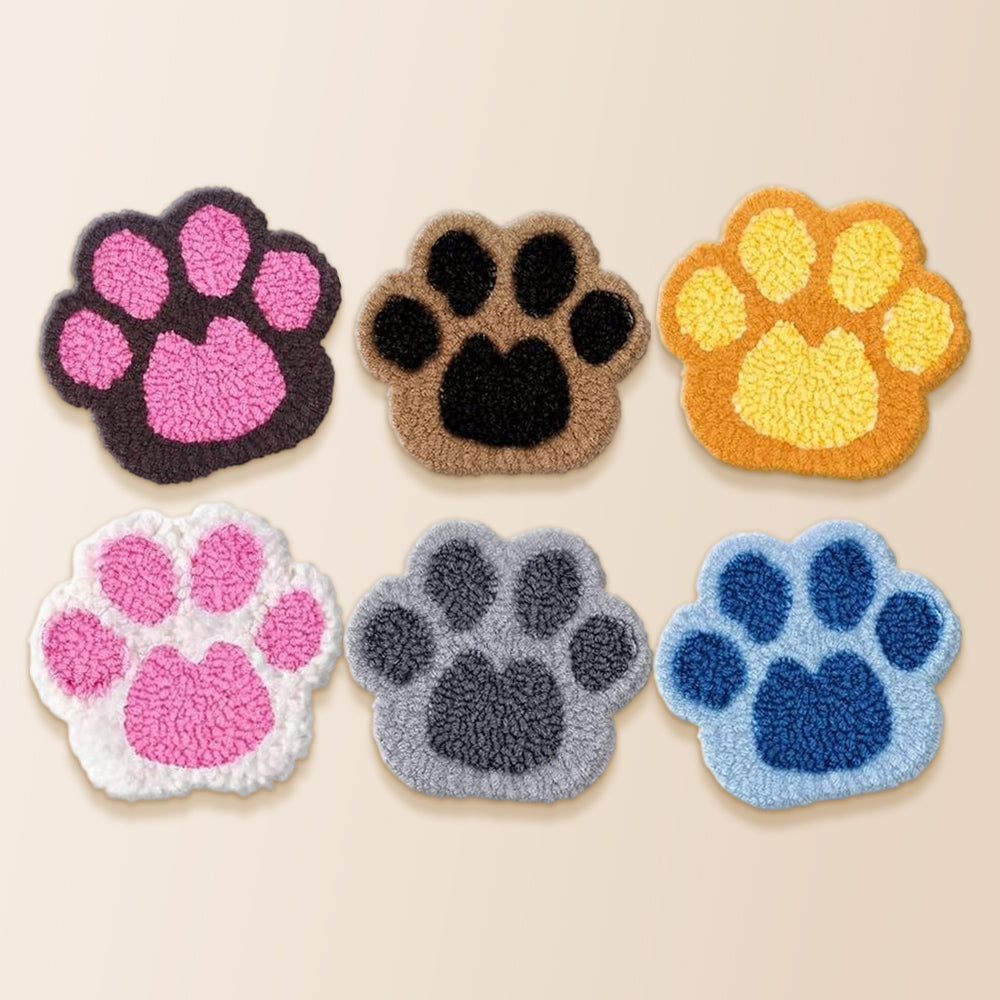 Colourful dog paw prints punch needle coaster kit finished handmade coasters