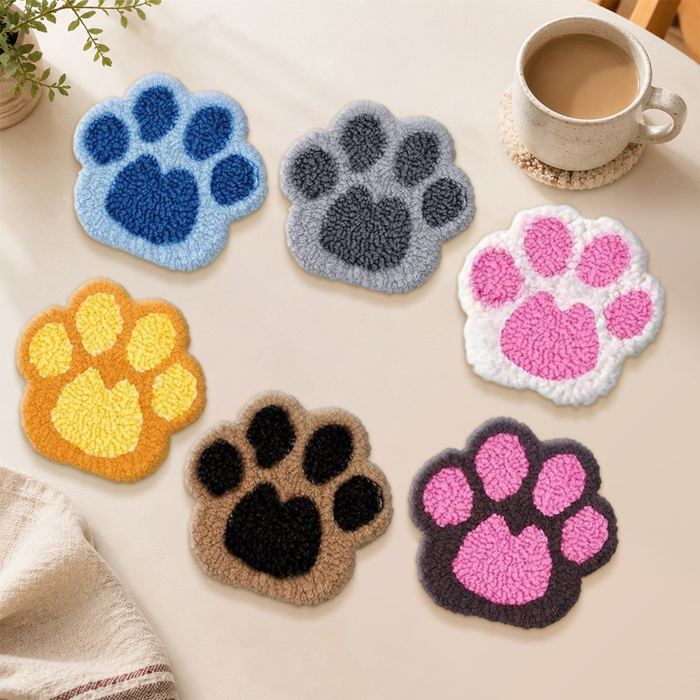Colourful dog paw prints punch needle coasters used for home decoration
