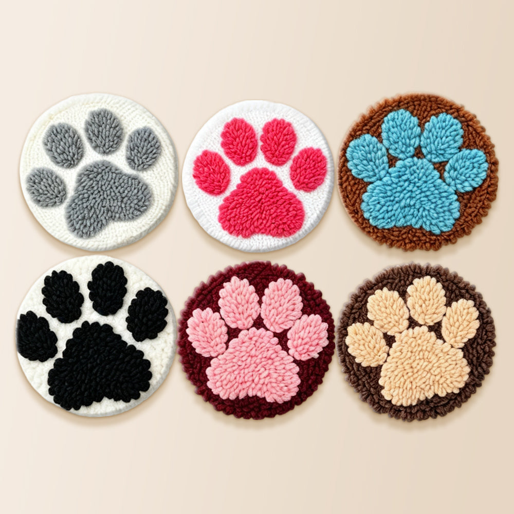Colourful dog paws punch needle coaster kit finished handmade coasters