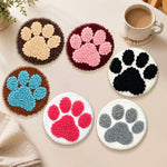 Colourful dog paws punch needle coasters used for home decoration