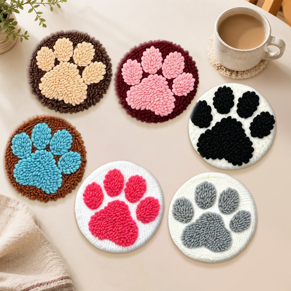 Colourful dog paws punch needle coasters used for home decoration