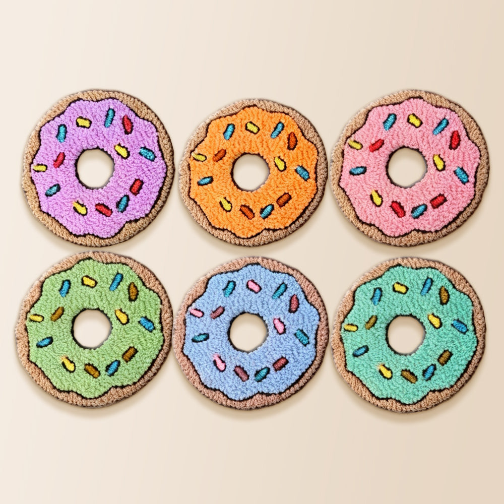 Colourful doughnuts punch needle coaster kit finished handmade coasters