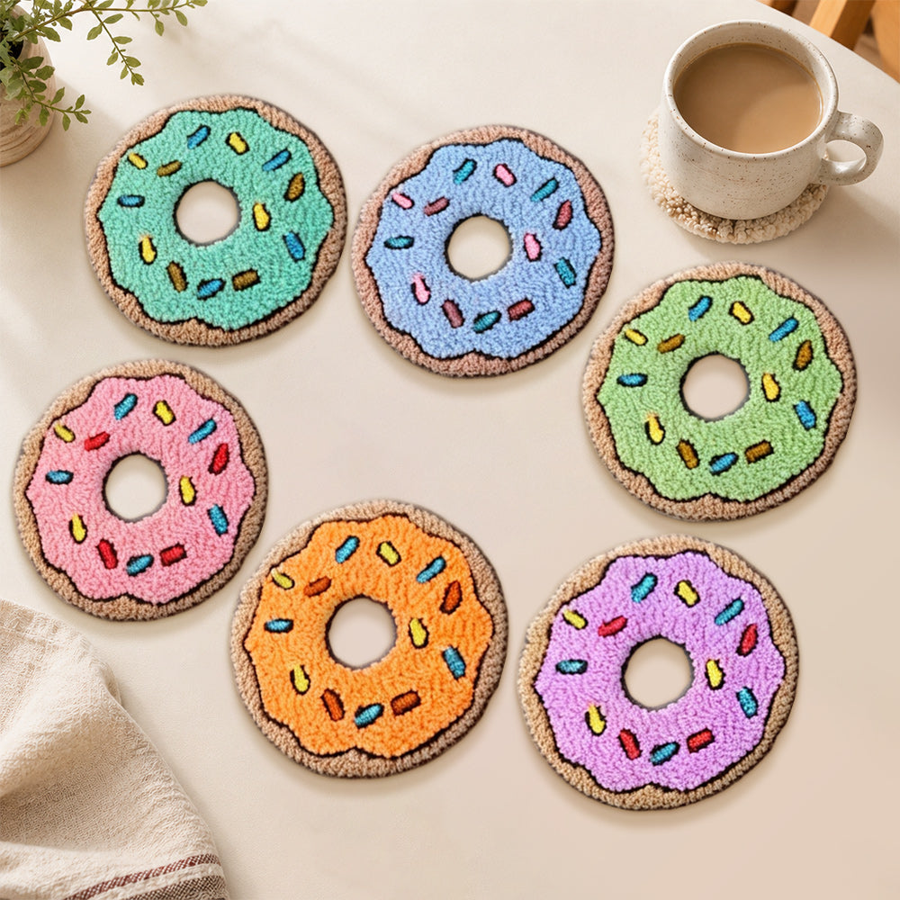 Colourful doughnuts punch needle coasters used for home decoration