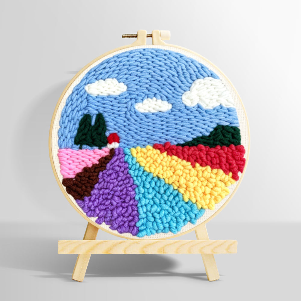 Colourful floral field punch needle kit for beginners