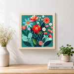 Finished colourful floral medley artwork displayed on a wall