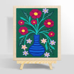 Colourful flowers in striped blue vase punch needle kit for beginners