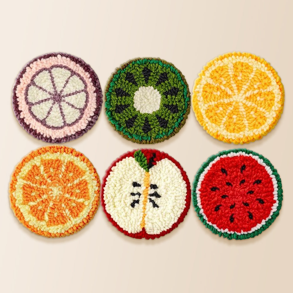 Colourful fruit slice punch needle coaster kit finished handmade coasters