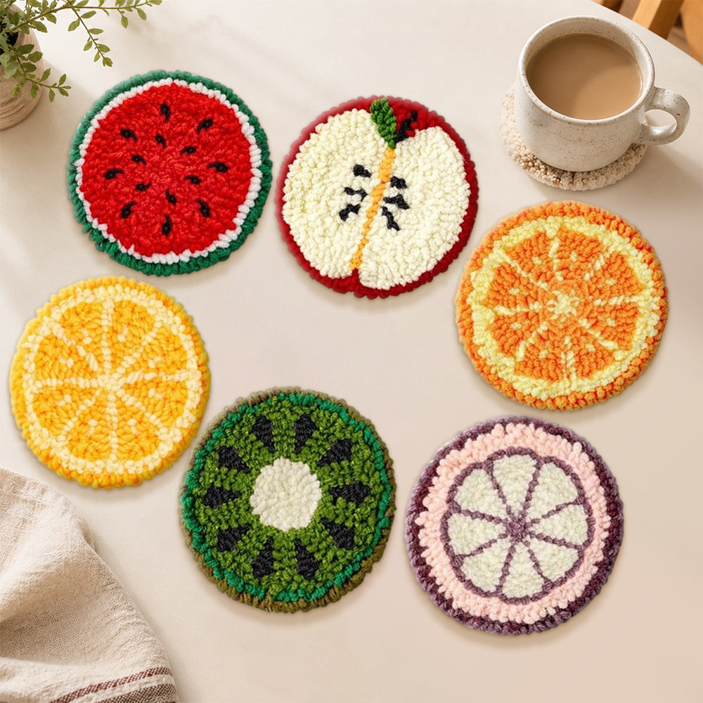 Colourful fruit slice punch needle coasters used for home decoration