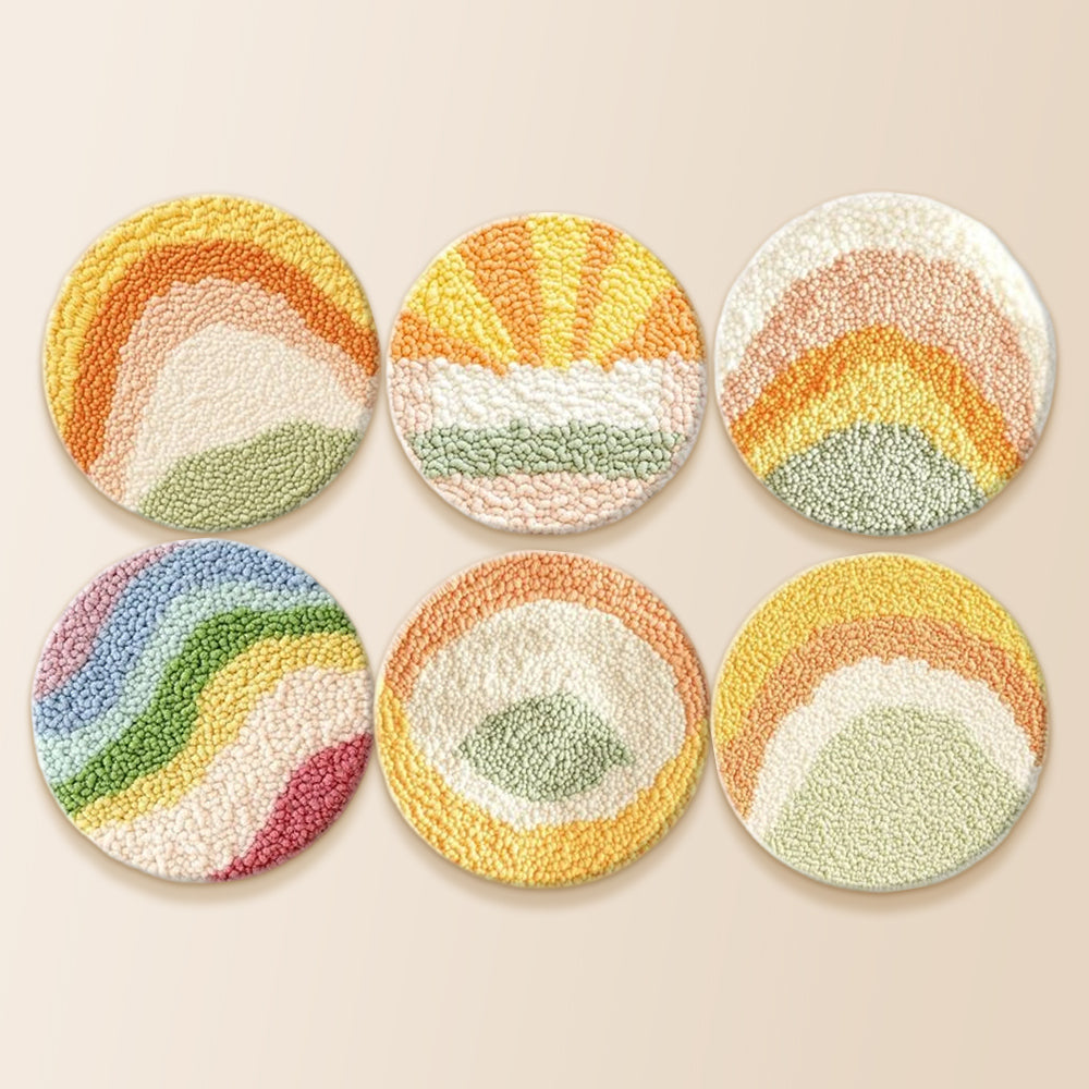 Colourful geometric landscape punch needle coaster kit finished handmade coasters