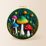 Colourful gradient mushrooms needle felting kit for beginners with a round wooden frame