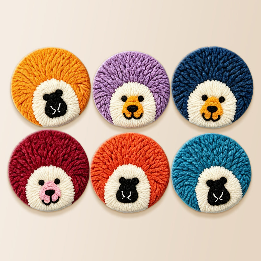 Colourful hedgehogs punch needle coaster kit finished handmade coasters