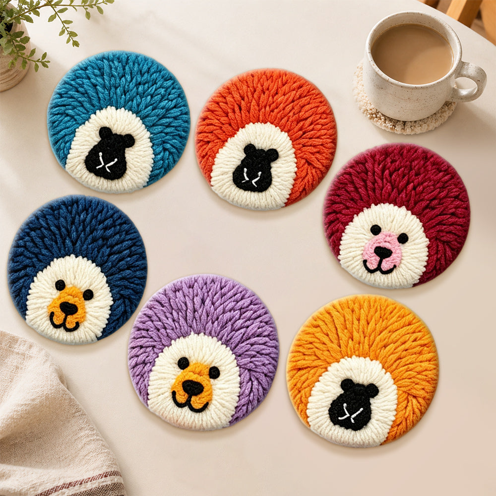 Colourful hedgehogs punch needle coasters used for home decoration