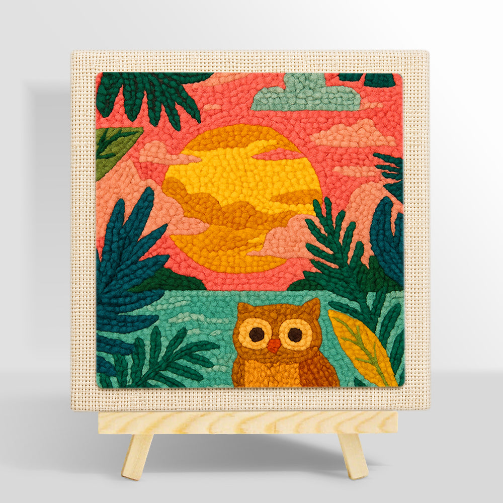 Colourful jungle sunset with owl punch needle kit for beginners