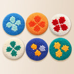 Colourful lucky four-leaf clover punch needle coaster kit finished handmade coasters