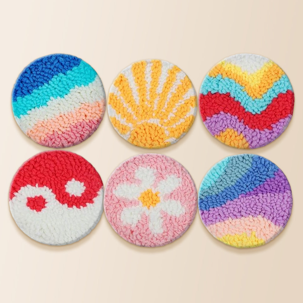 Colourful mixed patterns punch needle coaster kit finished handmade coasters