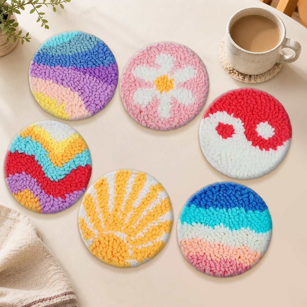 Colourful mixed patterns punch needle coasters used for home decoration