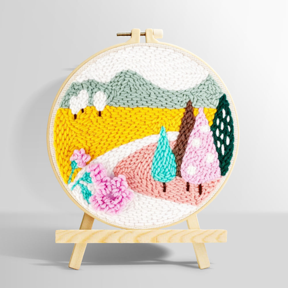 Colourful mountains and trees punch needle kit for beginners