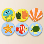 Colourful ocean theme punch needle coaster kit finished handmade coasters