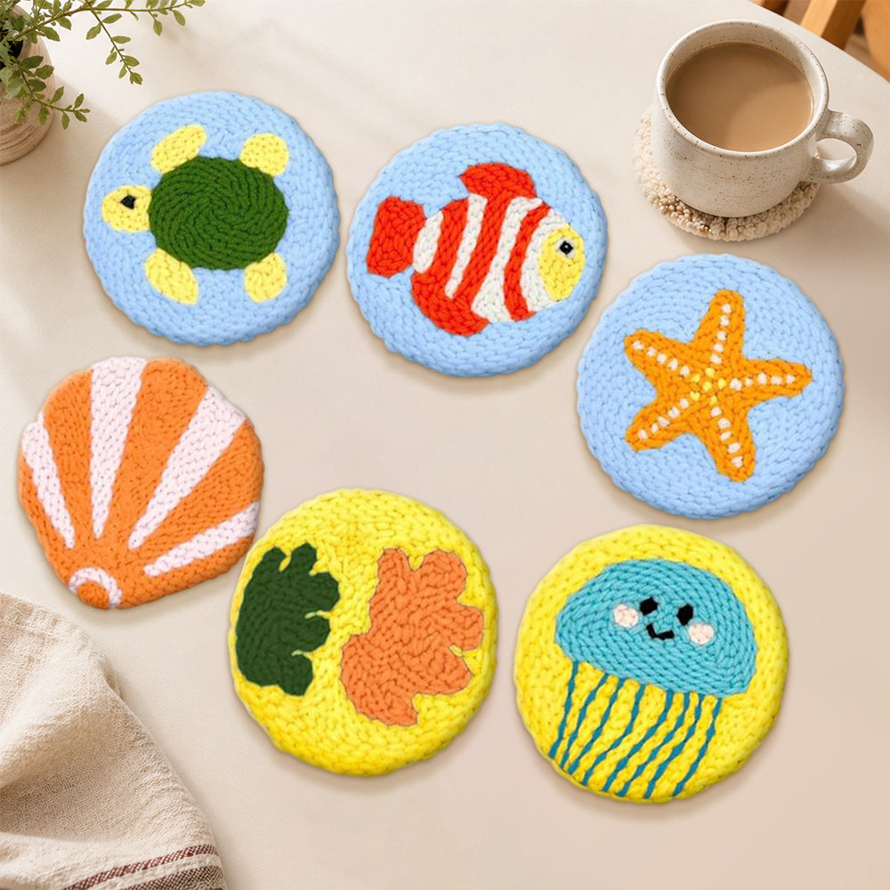 Colourful ocean theme punch needle coasters used for home decoration