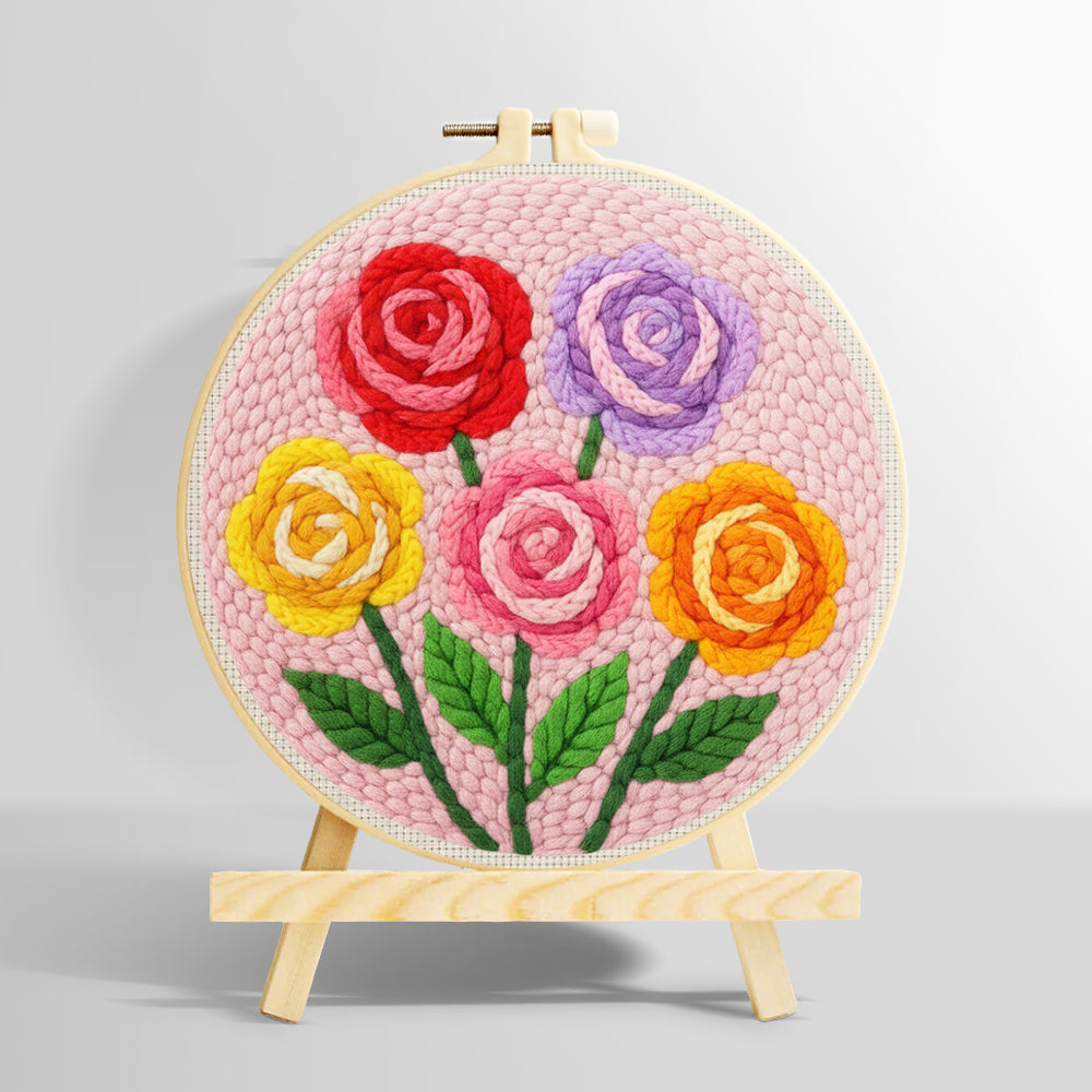 Colourful rose bouquet punch needle kit for beginners