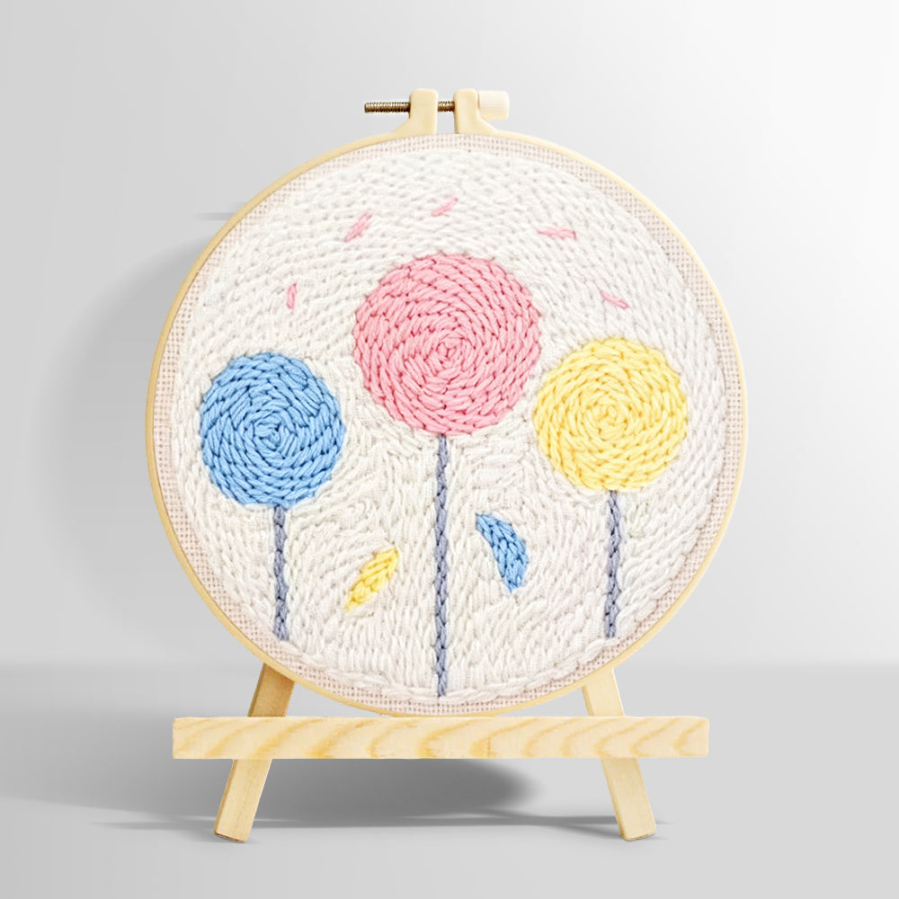 Colourful round flowers punch needle kit for beginners