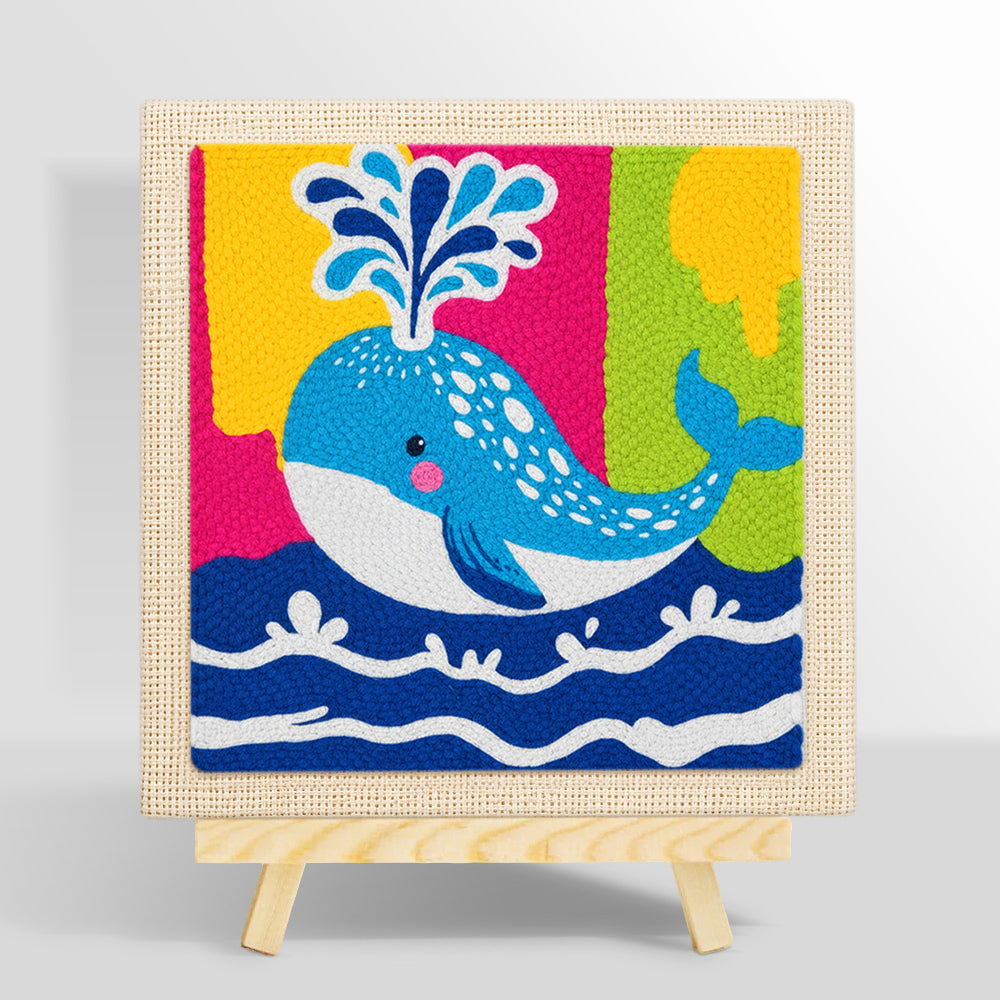 Colourful spouting whale punch needle kit for beginners