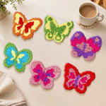 Colourful spring butterflies punch needle coasters used for home decoration