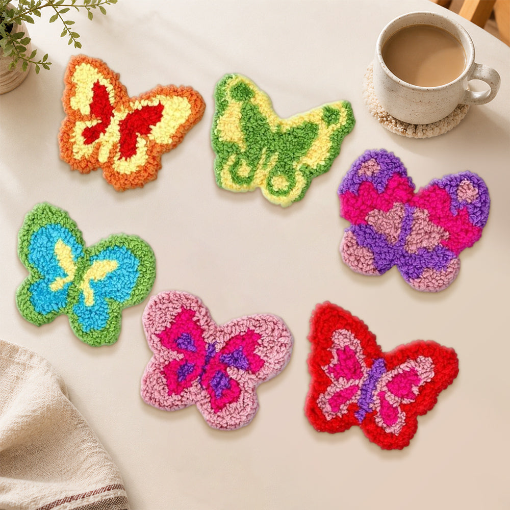 Colourful spring butterflies punch needle coasters used for home decoration