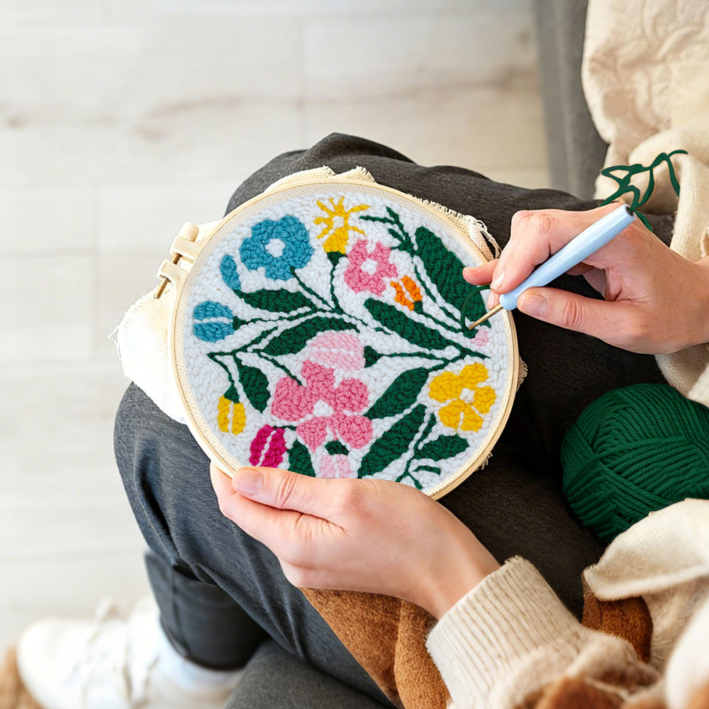 Creating handmade colourful summer blooms punch needle artwork