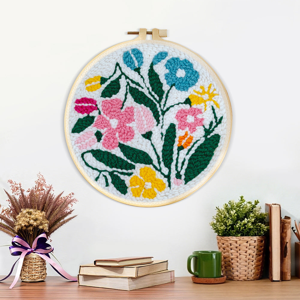 Finished colourful summer blooms artwork displayed on a wall