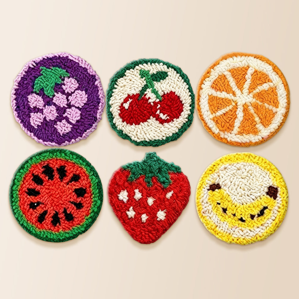 Colourful summer fruits punch needle coaster kit finished handmade coasters